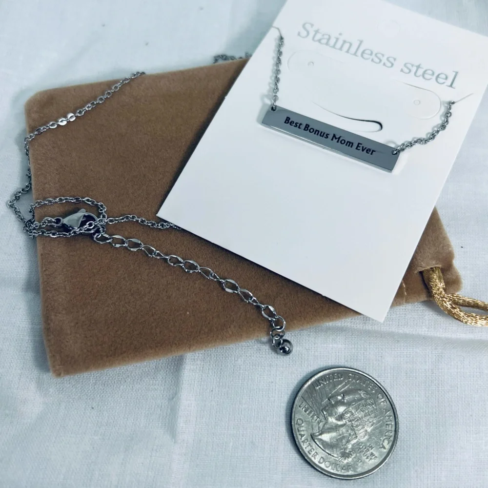 Best Bonus Mom Ever Titanium Stainless Steel Personal Bar Necklace Stepmom Retro